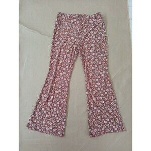 No Bundaries Size XL 15-17 Flare Leggings Pants Brown Retro Floral Boho Hippie